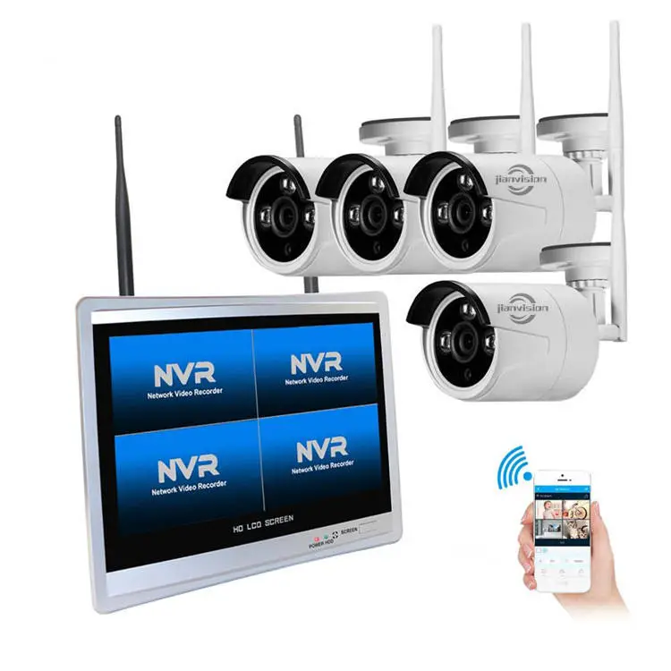 12.5\" LCD Monitor Security Screen DVR Kit 4CH 1080P Wireless CCTV System Built-in Hard Disk Drive NVR Wifi Camera Cloud — view 1