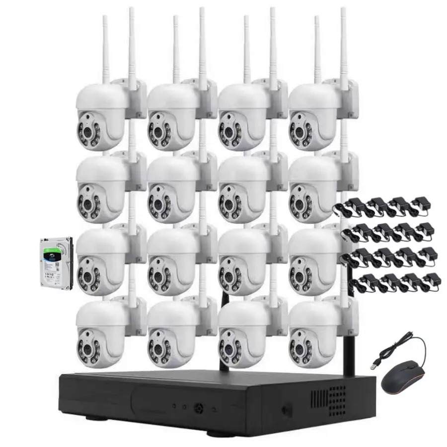 Jianvision Outdoor 16CH 5MP WiFi PTZ Camera Full System NVR IP66 2TB HDD Eseecloud App 360 Rotating Full Color Night Vis — view 1