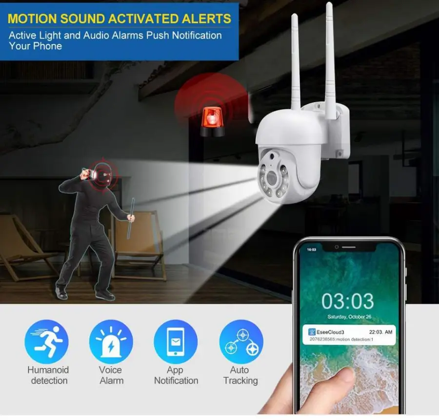 Jianvision Outdoor 16CH 5MP WiFi PTZ Camera Full System NVR IP66 2TB HDD Eseecloud App 360 Rotating Full Color Night Vision — image 6