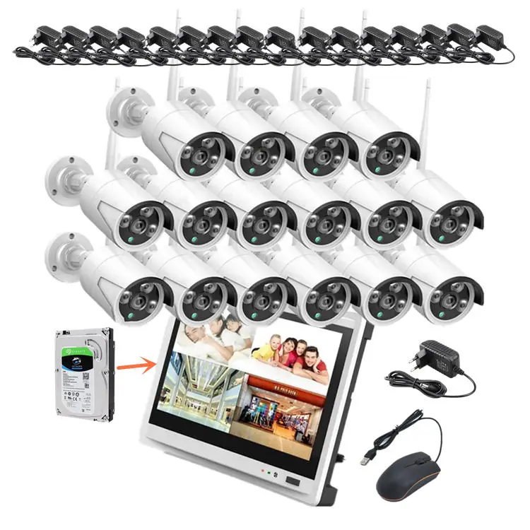 Jianvision 16 Channels Wifi Bullet Camera System with 12.5-inch Screen Monitor NVR 2TB HDD Day&Night Vision CMOS Sensor — view 1
