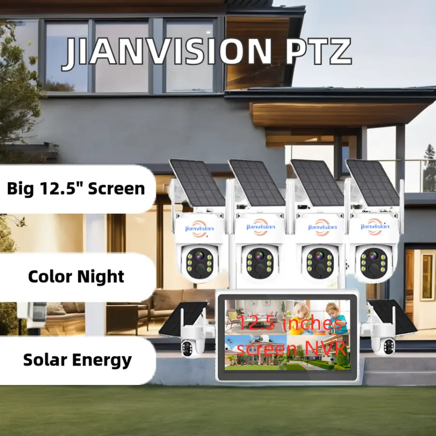 Jianvision 6-Channel Wireless Solar PTZ Camera System 12.5-Inch Screen Monitor Color Night Vision IP66 Outdoor Eseecloud — image 6