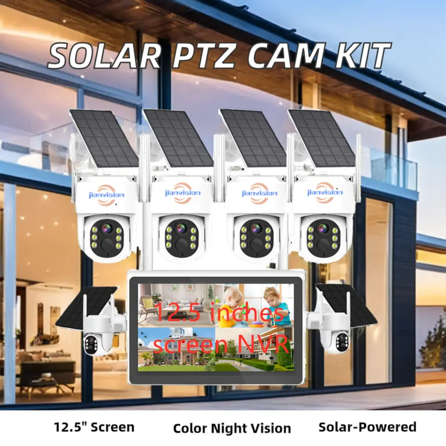 Jianvision 6-Channel Wireless Solar PTZ Camera System 12.5-Inch Screen Monitor Color Night Vision IP66 Outdoor Eseecloud — image 7
