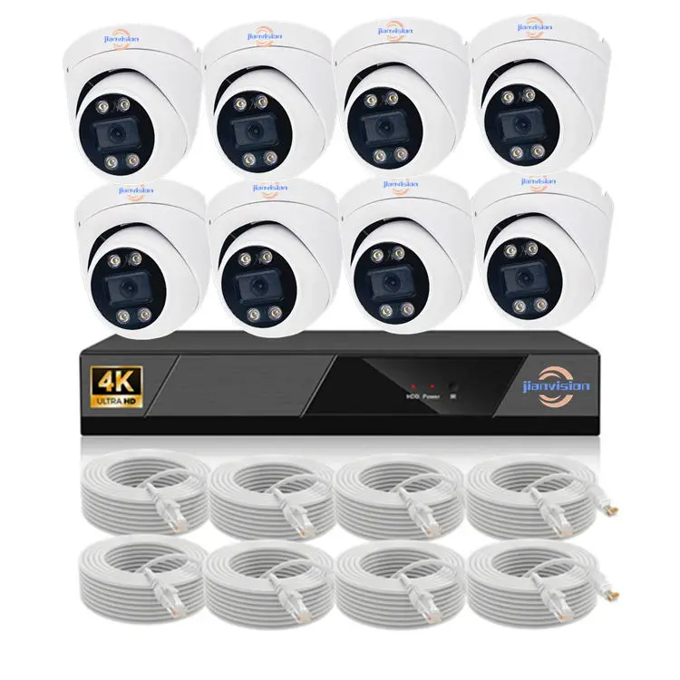 8MP 8CH Network H.265 POE CCTV Security System 4K Full Color CMOS Wide Angle Audio IP Dome Camera NVR System Cloud Data — view 1