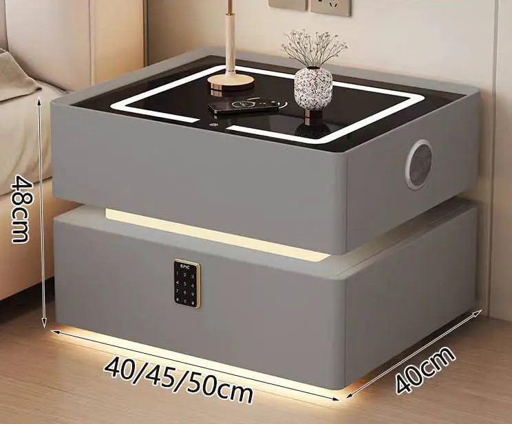 Manufacturer Nightstand Smart Bedside Table Wireless Charging 2 Drawers Fingerprint Lock Led Light Cabinet Bedroom Furnit — image 3