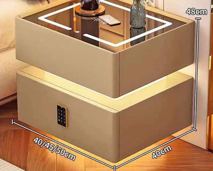 Manufacturer Nightstand Smart Bedside Table Wireless Charging 2 Drawers Fingerprint Lock Led Light Cabinet Bedroom Furnit — image 4