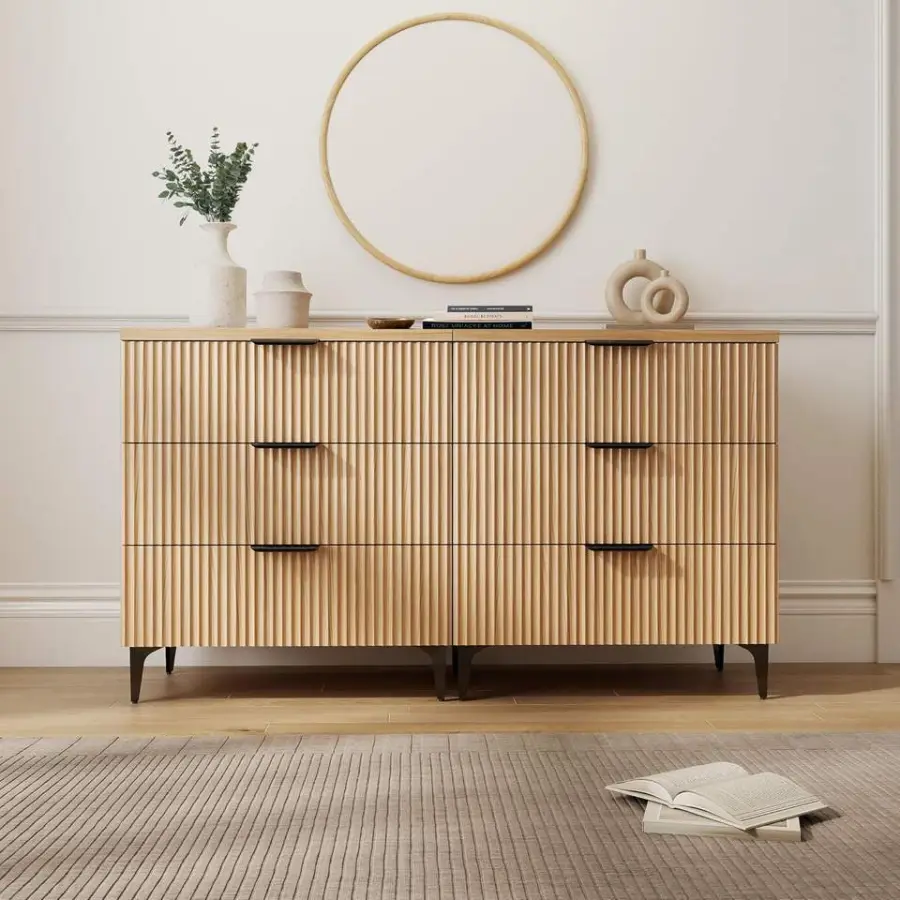 25.6" W Fluted 3-Drawer Modern Wood Nightstand with Robot-Friendly Legs for Bedroom Furniture & Living Room Entry — image 4