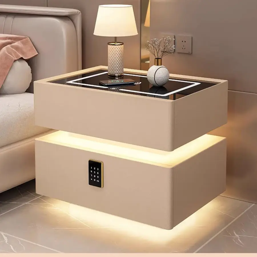 Senior Sense Creative Fashion Nightstand Modern Marble Suspension Cabinet for Living Room Bedroom Solid Wood Bedside Smart — image 2
