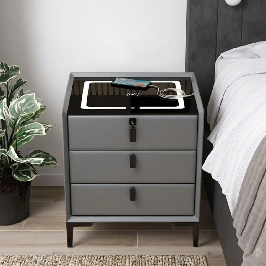 Hot Selling Pine Skin Smart Nightstands Original Logo Bluetooth Wireless USB Charging Modern Design Wooden Bedroom Furni — view 3