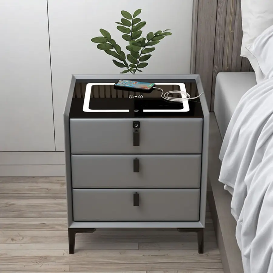Hot Selling Pine Skin Smart Nightstands Original Logo Bluetooth Wireless USB Charging Modern Design Wooden Bedroom Furni — view 4