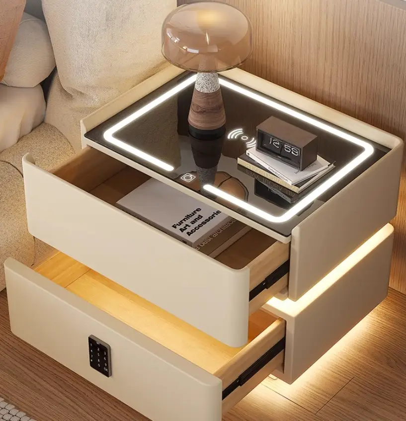 Senior Sense Creative Fashion Nightstand Modern Marble Suspension Cabinet for Living Room Bedroom Solid Wood Bedside Smart — image 6
