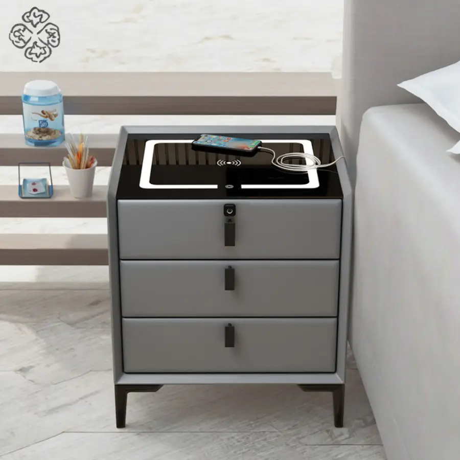 Hot Selling Pine Skin Smart Nightstands Original Logo Bluetooth Wireless USB Charging Modern Design Wooden Bedroom Furni — view 5