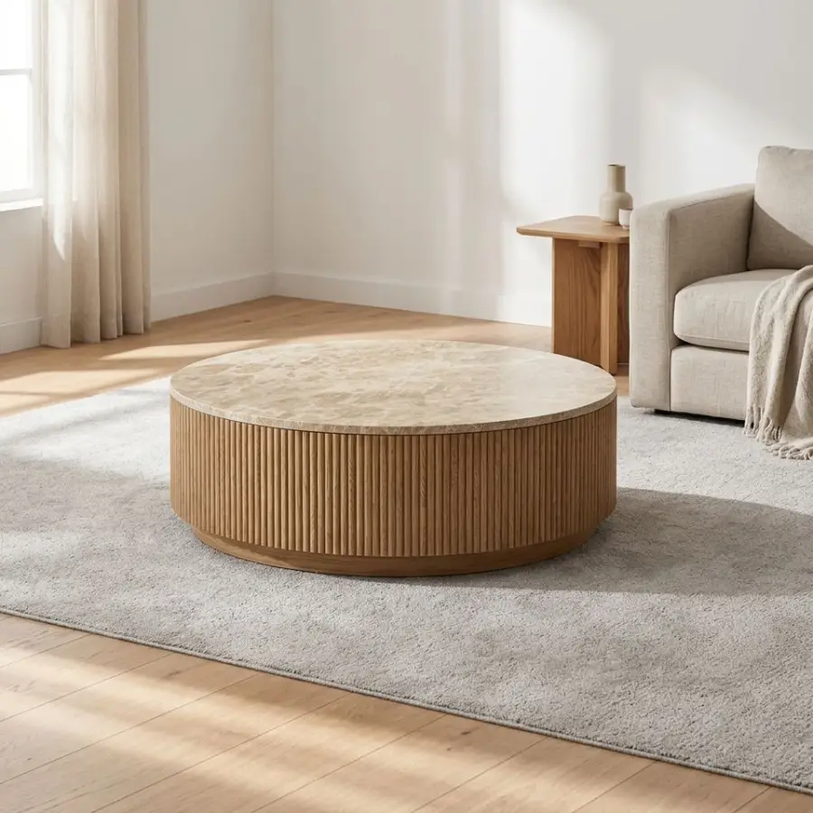 High-End Solid Wood Oak Contemporary Coffee Table with Easy Cleaning & Storage Durable Living Room Furniture for Home Use — image 6