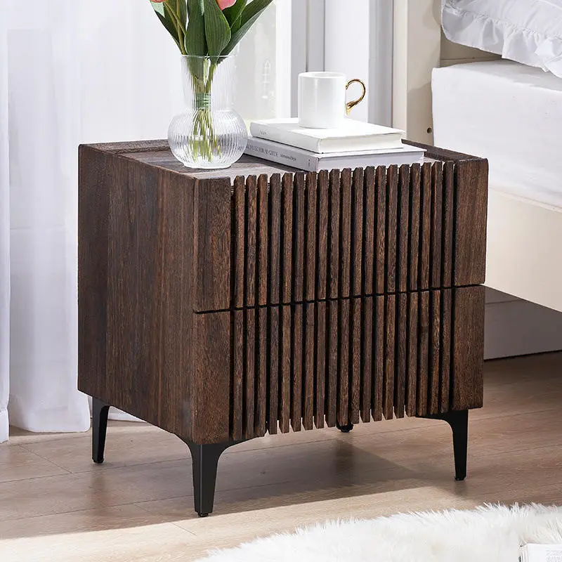 Solid Wood Nightstand, Modern Walnut Bedside Table with Drawer Storage, Scandinavian Japanese Minimalist Style for Bedro — view 1