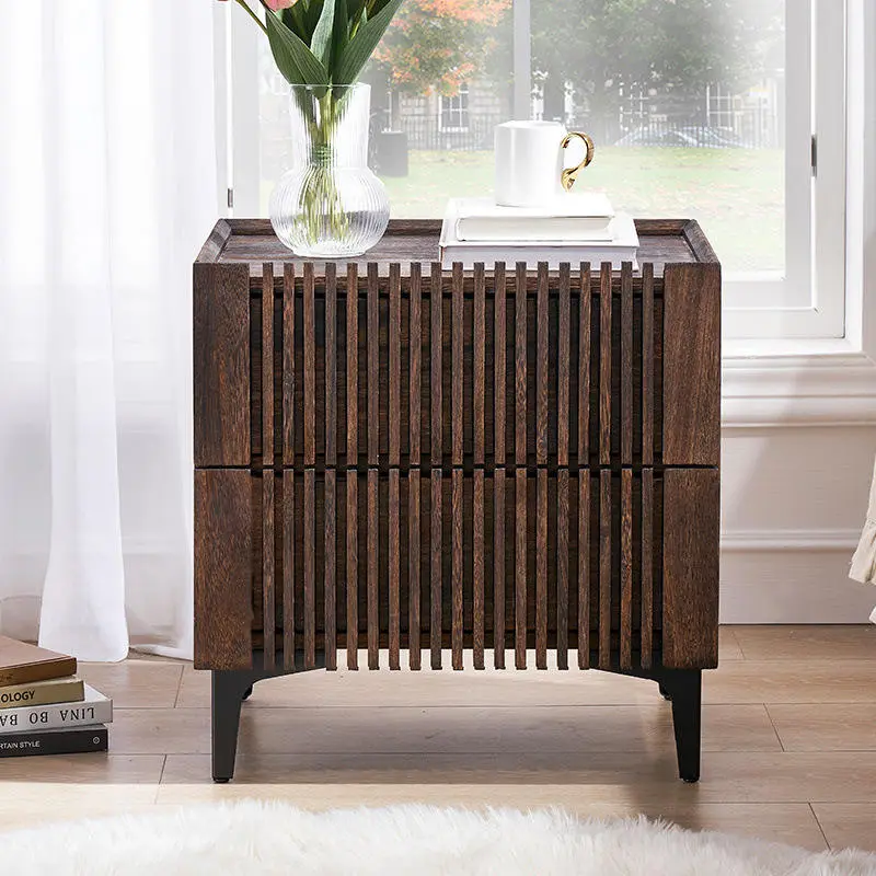 Solid Wood Nightstand, Modern Walnut Bedside Table with Drawer Storage, Scandinavian Japanese Minimalist Style for Bedroom — image 2
