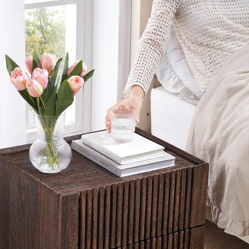 Solid Wood Nightstand, Modern Walnut Bedside Table with Drawer Storage, Scandinavian Japanese Minimalist Style for Bedroom — image 4