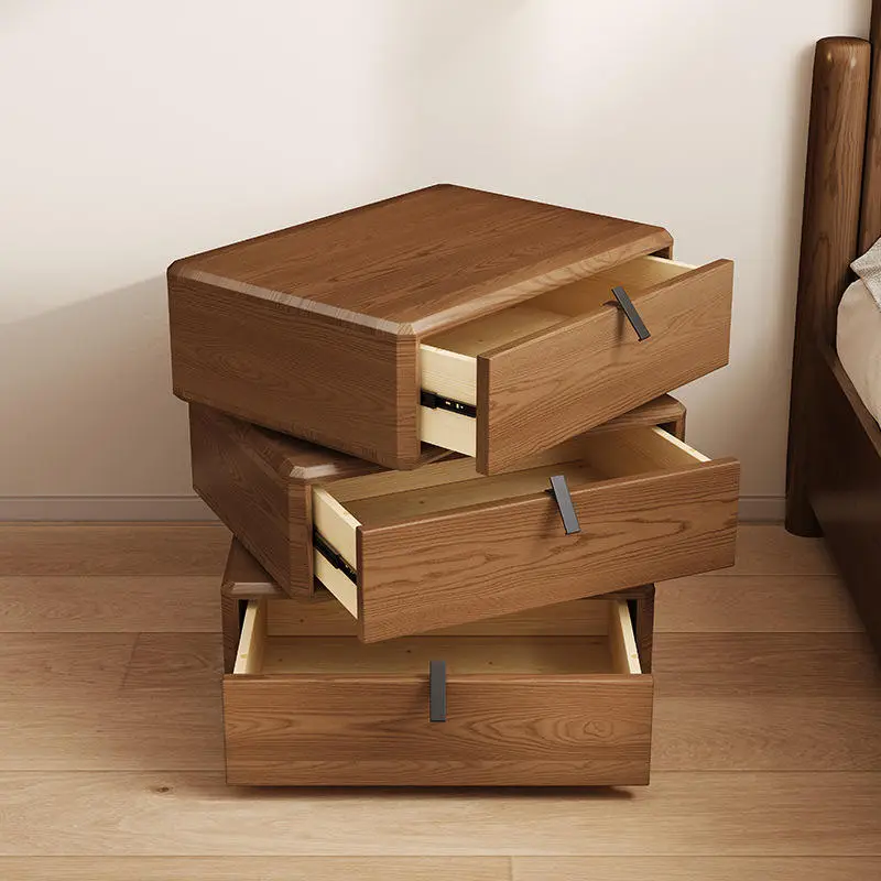 2025 New Solid Wood Rotating Bedside Table Modern Black Simple High-end Bedroom Storage Bedside Cabinet High-value Artistic — image 3