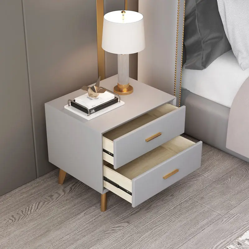 Smart Modern European Design Bedside Table 2 Drawers MDF Luxury Nightstand for Home Bedroom for Apartment Hotel Bed Side Table — image 2