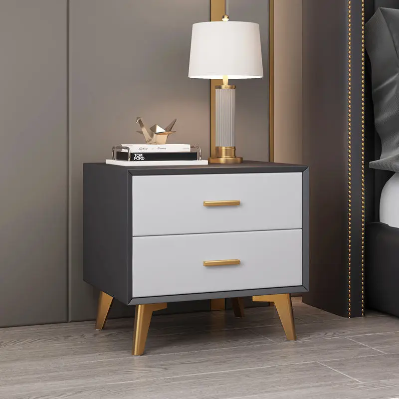 Smart Modern European Design Bedside Table 2 Drawers MDF Luxury Nightstand for Home Bedroom for Apartment Hotel Bed Side Table — image 4