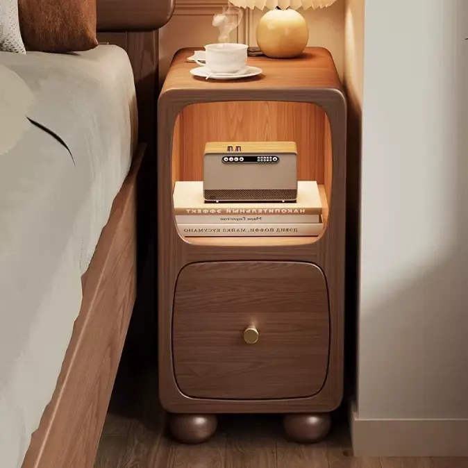 Modern Luxury MDF Wood Night Stand European Style Narrow Bedside Table with Smart Charging Storage Chest Cabinet for Apa — view 1