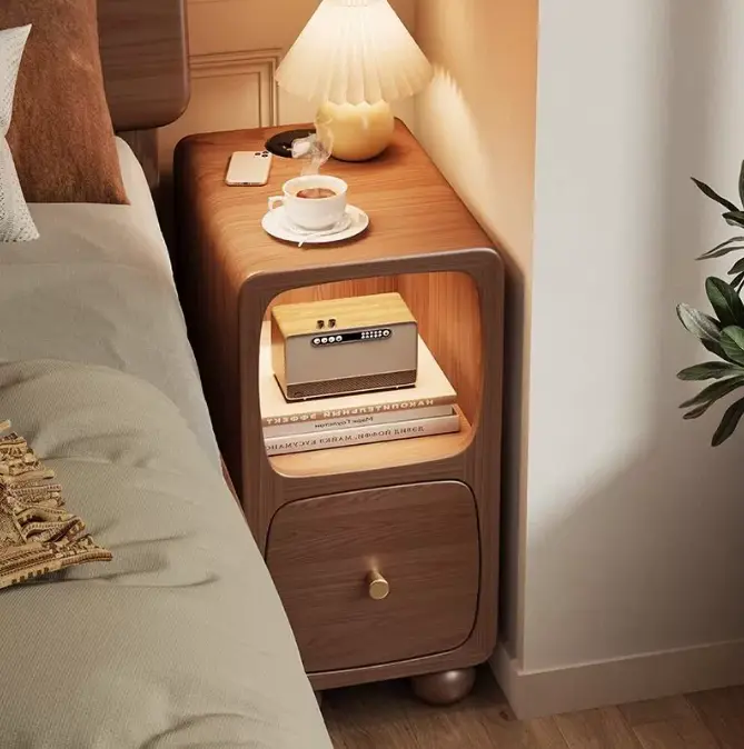 Modern Luxury MDF Wood Night Stand European Style Narrow Bedside Table with Smart Charging Storage Chest Cabinet for Apartments — image 4
