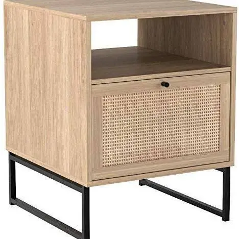 Smart Iron Base Nightstand with Drawer & Shelf Wooden Night Table for Bedroom or Living Room — image 5