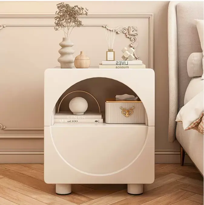 Contemporary Cream White Wooden Nightstand Durable Multifunctional Storage Cabinet for Bedroom Side Table — view 1