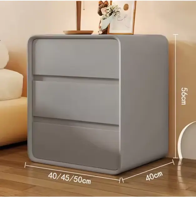 Modern Luxury Cream Bedside Table Creative Small Solid Wood Nightstands High-End Alternative Bedroom Furniture Smart Fea — view 1