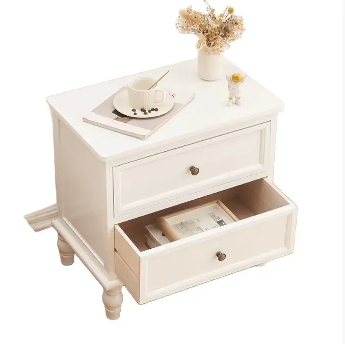 Solid Oak Wood Drawer Nightstand Rustic Bedroom Furniture Bedside Table — image 3