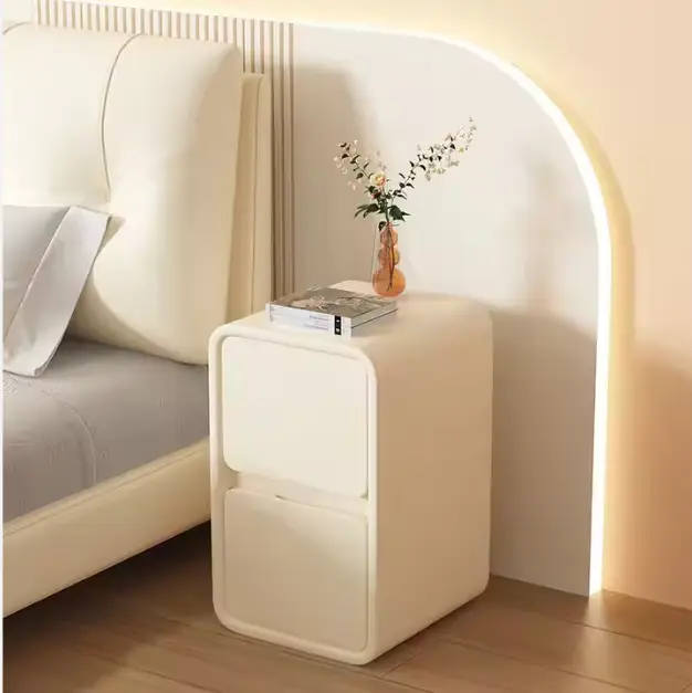 Modern Luxury Cream Bedside Table Creative Small Solid Wood Nightstands High-End Alternative Bedroom Furniture Smart Feature — image 2