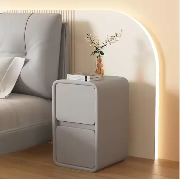 Modern Luxury Cream Bedside Table Creative Small Solid Wood Nightstands High-End Alternative Bedroom Furniture Smart Feature — image 3
