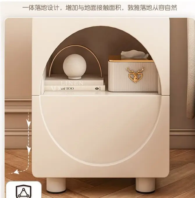 Contemporary Cream White Wooden Nightstand Durable Multifunctional Storage Cabinet for Bedroom Side Table — image 3
