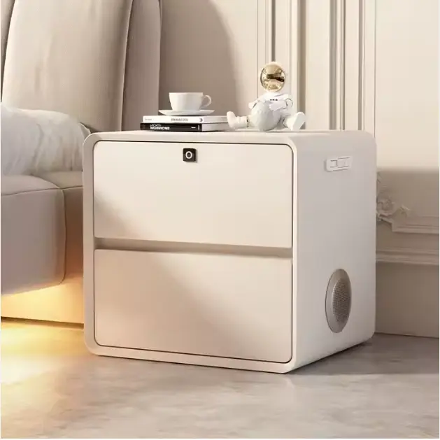 Modern Luxury Cream Bedside Table Creative Small Solid Wood Nightstands High-End Alternative Bedroom Furniture Smart Feature — image 4
