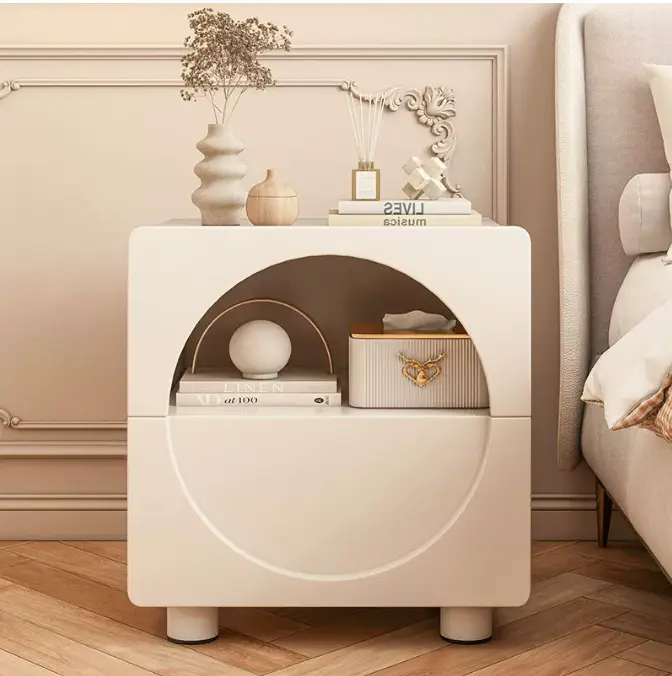 Contemporary Cream White Wooden Nightstand Durable Multifunctional Storage Cabinet for Bedroom Side Table — image 4