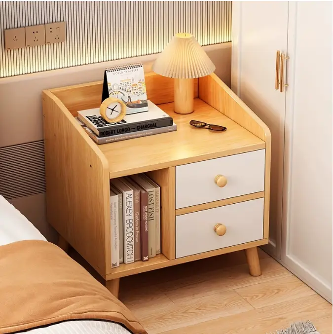 Vintage Brown Wooden Nightstand Luxury Bedside Table for Bedroom or Living Room Home Furniture — view 1