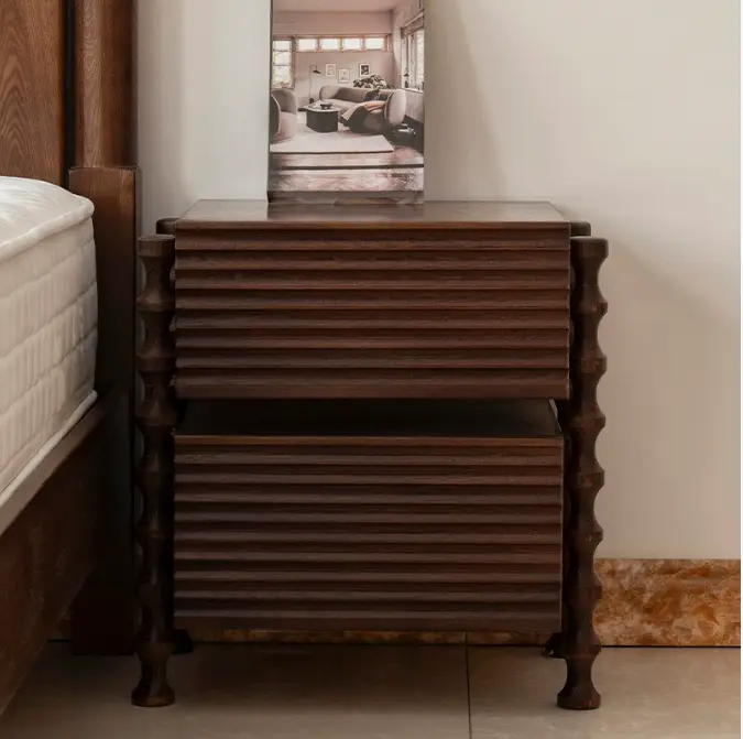Italian Modern Minimalist Solid Walnut Wood High-End Bedside Table Retro Home Mid-Century Style Nightstand for Apartment — view 1