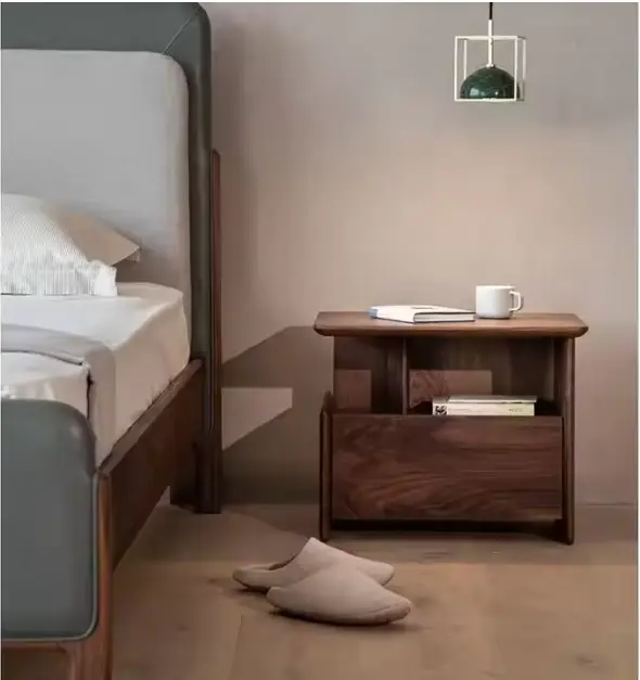 Modern Home Furniture Luxury Foldable Bedside Solid Black Walnut Wood Wireless Charging for Bedroom Supermarket Entry — view 1