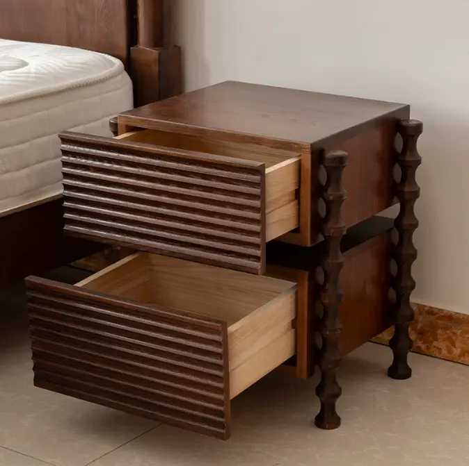 Italian Modern Minimalist Solid Walnut Wood High-End Bedside Table Retro Home Mid-Century Style Nightstand for Apartment Bedroom — image 2
