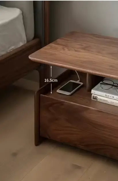 Modern Home Furniture Luxury Foldable Bedside Solid Black Walnut Wood Wireless Charging for Bedroom Supermarket Entry — image 4