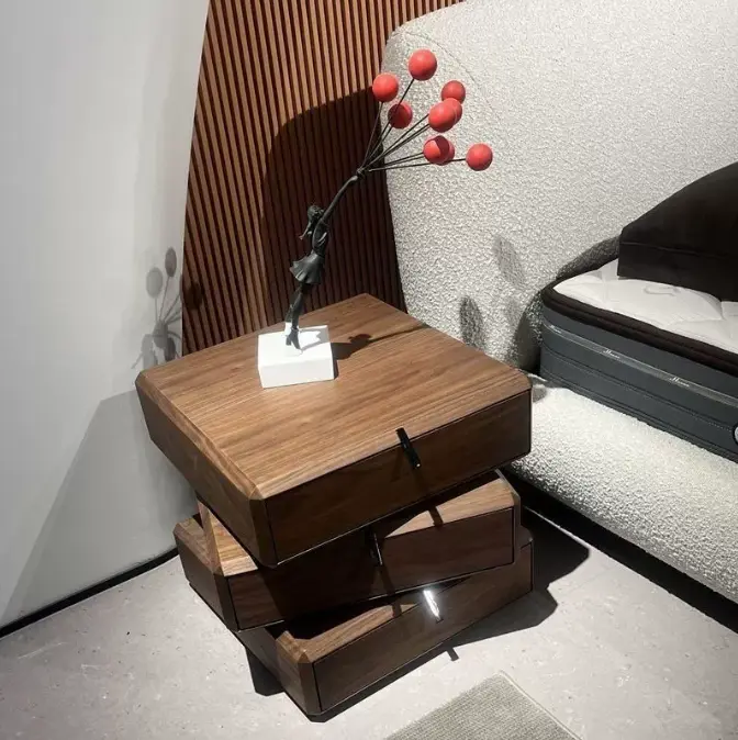 Antique-Style Wood Solid Bedside Table Unique Modern Luxury Home Furniture Foldable Bedroom Wireless Charging Mirrored — image 2