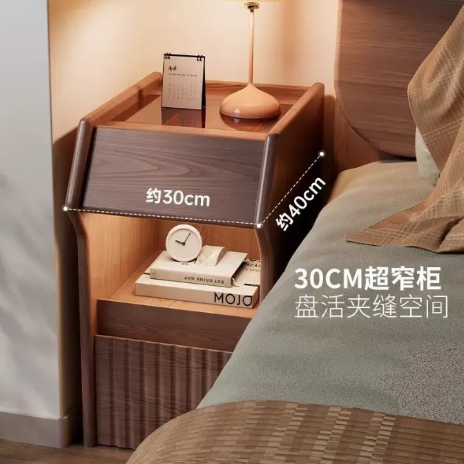 Factory Supplier LED Light Walnut Wooden Nightstand Bedside Table with 2 Ripple Fluted Drawers for Home Bedroom & Living Room — image 2