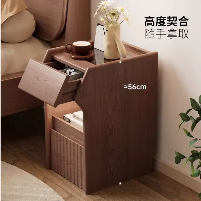 Factory Supplier LED Light Walnut Wooden Nightstand Bedside Table with 2 Ripple Fluted Drawers for Home Bedroom & Living Room — image 4