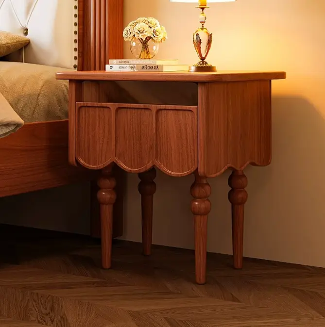 Modern Luxury Nordic Style Solid Wood Bedside Cabinet Simple Retro Multi-Functional Storage Rack with Smart Nightstands — view 1