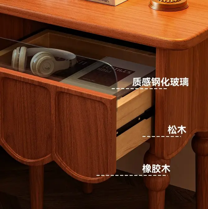 Modern Luxury Nordic Style Solid Wood Bedside Cabinet Simple Retro Multi-Functional Storage Rack with Smart Nightstands Function — image 2