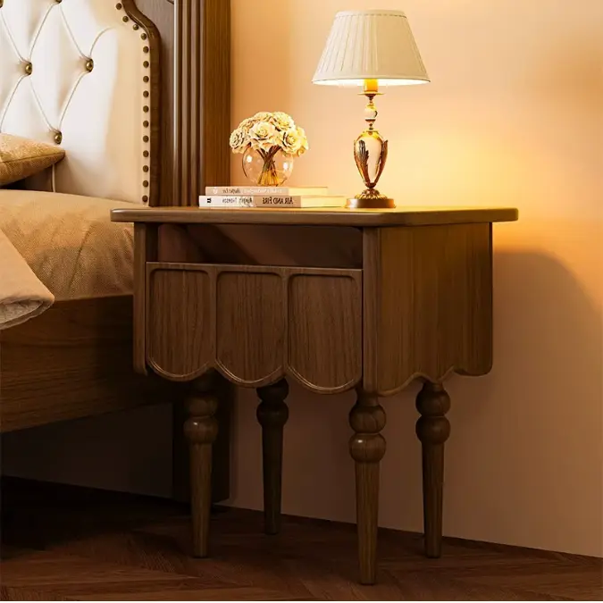 Modern Luxury Nordic Style Solid Wood Bedside Cabinet Simple Retro Multi-Functional Storage Rack with Smart Nightstands Function — image 3