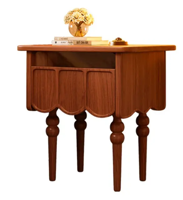 Modern Luxury Nordic Style Solid Wood Bedside Cabinet Simple Retro Multi-Functional Storage Rack with Smart Nightstands Function — image 4