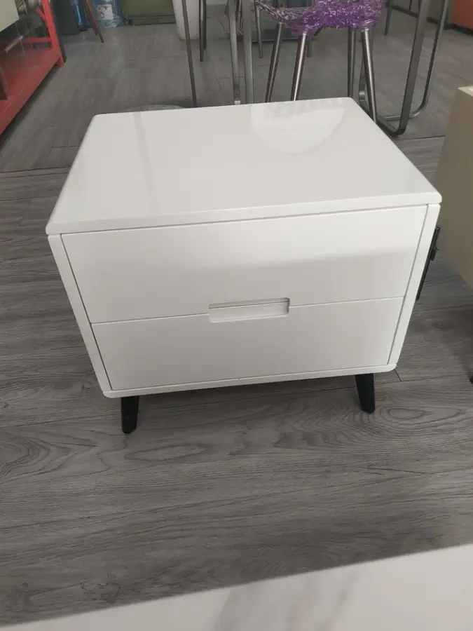 Latest Modern Simple White Solid Wood Bedside Table Integrated Cabinet with Pulley Movable Mini Storage Nightstand for S — view 3