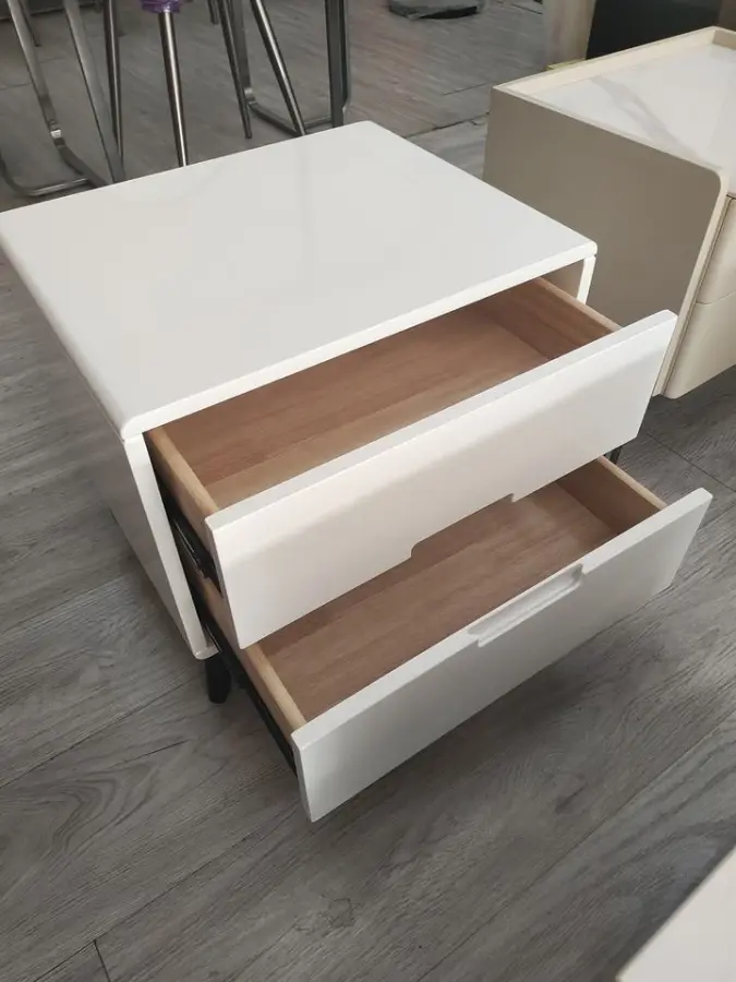 Latest Modern Simple White Solid Wood Bedside Table Integrated Cabinet with Pulley Movable Mini Storage Nightstand for S — view 4