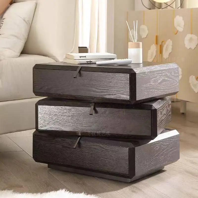 Italian Modern Minimalist Bedside Table with Creative Storage Solid Wood and Smoked Finish Bedroom Furniture — image 5