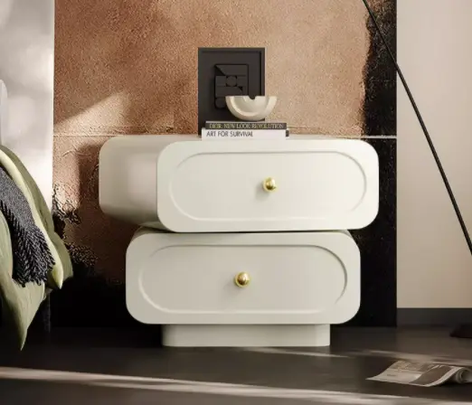 Modern Minimalist Luxury French White Nightstand Rotating Bedside Table for Master Bedroom Furniture — image 4