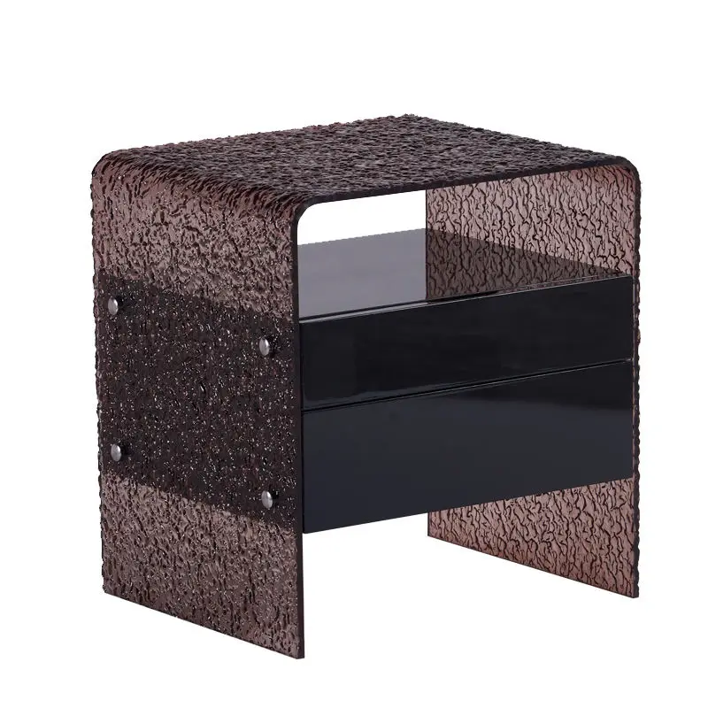 Modern Design Tempered Glass Side Table Drawer Wooden End Table for Living Furniture Nightstands — view 1